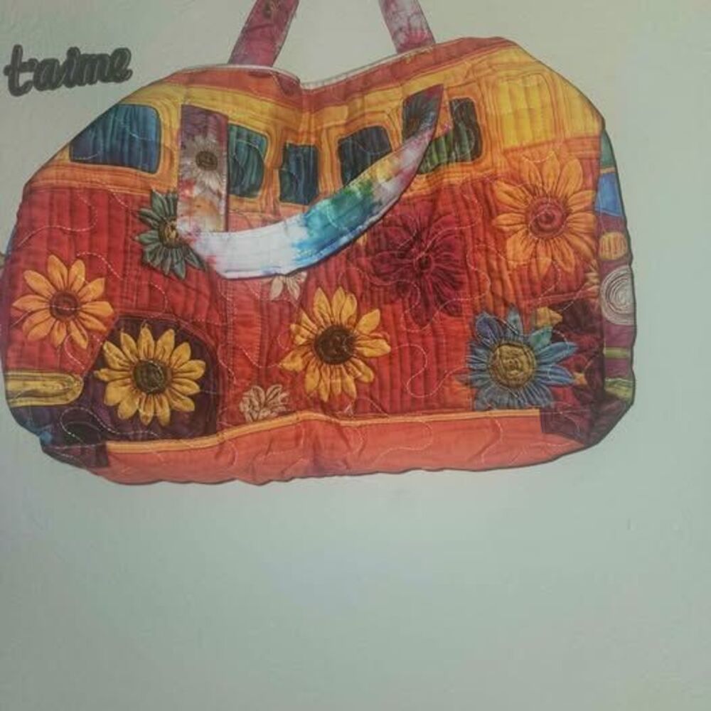 Quilted Hippie Bus Sunflower Duffel Bag Medium